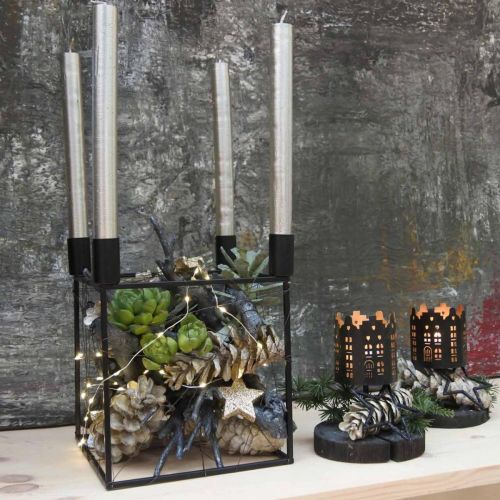 Floristik24 Žvakidė Black Cube Metal Stick Žvakidė 18cm