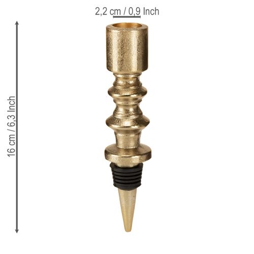 daiktų Žvakidė buteliams, metalinė, sendinto stiliaus, šviesiai auksinė, aukštis 15 cm