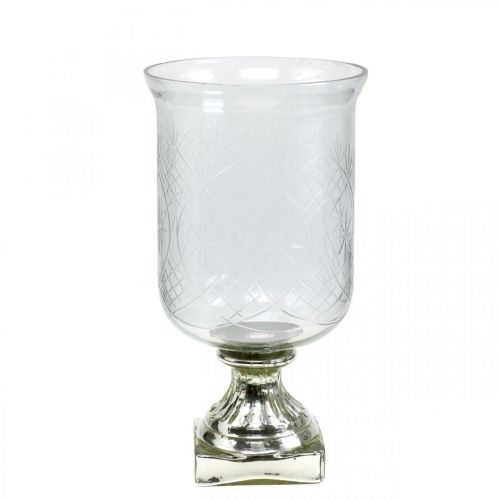 Žibinto stiklas su senovinės išvaizdos pagrindu sidabrinis Ø17cm H31.5cm