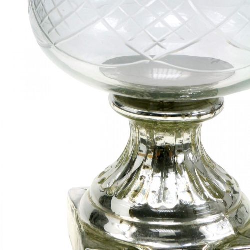 Floristik24 Žibinto stiklas su senovinės išvaizdos pagrindu sidabrinis Ø17cm H31.5cm