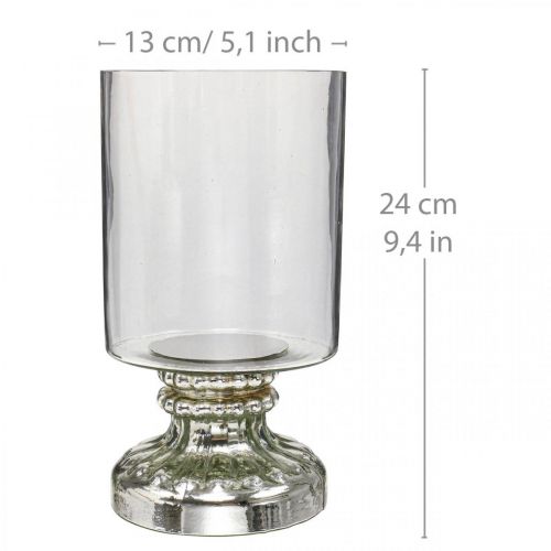 Floristik24 Žibinto stiklo žvakių stiklas senovinės išvaizdos sidabras Ø13cm H24cm