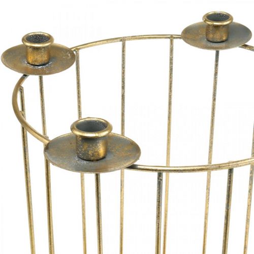 Floristik24 Advento vainikas užpildyti, žvakidė Kalėdoms, metalo apdaila auksinė, senovinė išvaizda Ø26cm H39cm
