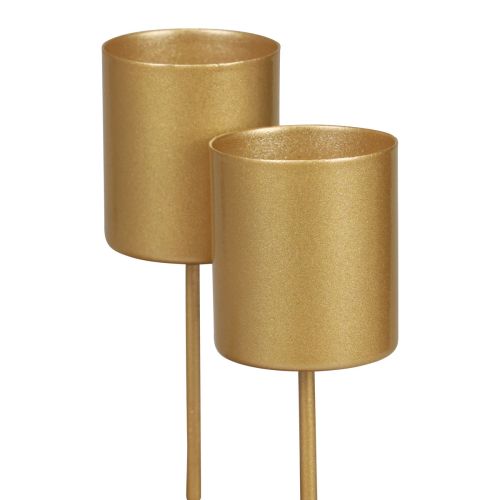 Floristik24 Žvakių laikiklis spygliuočių žvakidės lazdelė auksinė 3,5×4cm 4 vnt