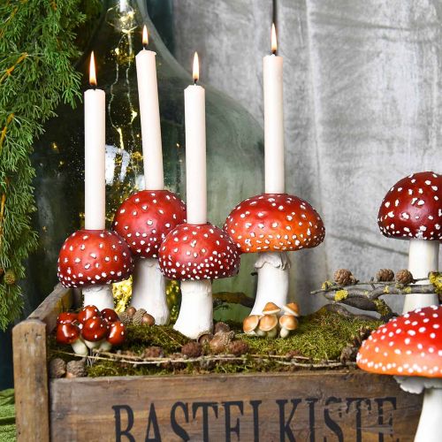 Floristik24 Toadstool žvakidės raudona, balta Skirta 4 žvakėms pagaliukams 28,5 × 17 × 16 cm