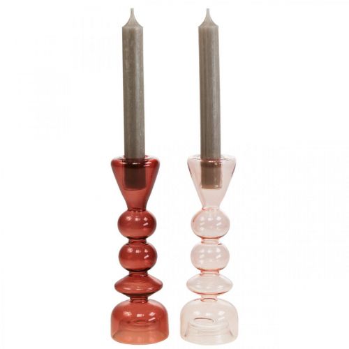 Floristik24 Žvakidė stiklinė žvakidė rožinė/rožinė Ø5-6cm H19cm 2vnt