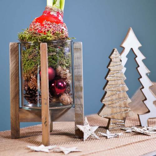 Floristik24 Žvakidė medinė su stiklu Ø15cm H18cm