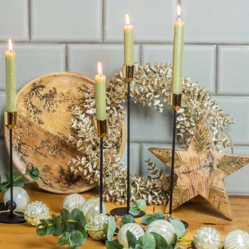 Floristik24 Metalinė žvakidė, žvakidė auksinė / juoda H24.5cm Ø2.2cm