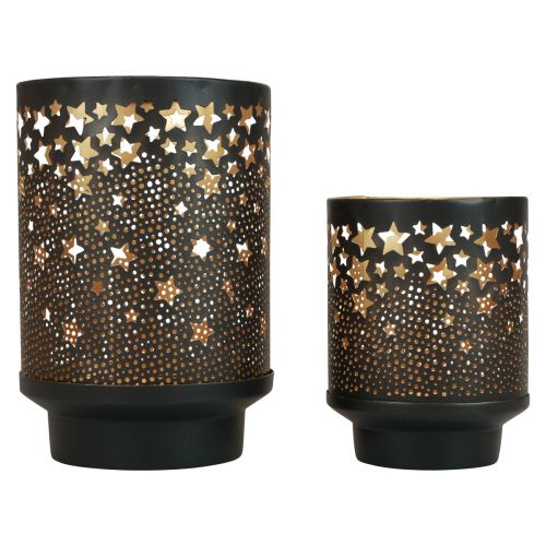 Žvakių laikiklis metalinis juodos/auksinės žvaigždės H13,5cm/19cm rinkinys iš 2 vnt