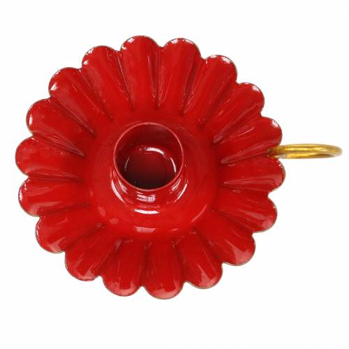 Floristik24 Žvakidė su rankenos emaliu atrodo raudona, auksinė Ø13cm H4,4cm