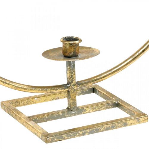Floristik24 Žvakės puošmena stovint, dekoratyvinis žiedas su žvakidėliu, kalėdinė puošmena iš metalo aukso antikvarinės išvaizdos Ø40cm 43Hcm