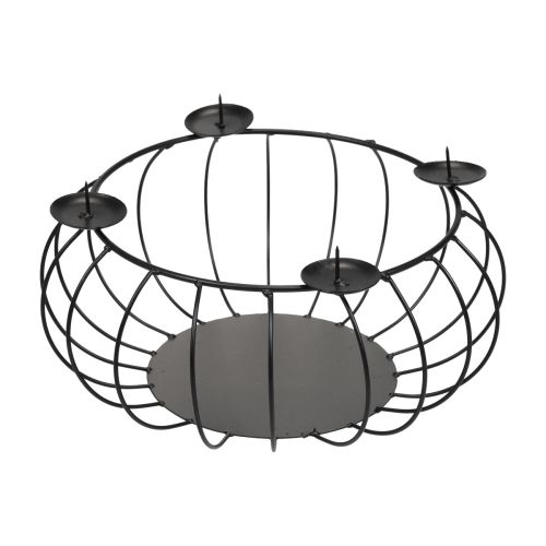 Floristik24 Žvakidė juodo metalo Advento vainiko metalinis dubuo Ø25cm