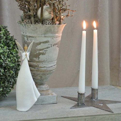 daiktų Žvakės puošmenos žvaigždė, metalinė puošmena, žvakidė 2 kūginėms žvakėms sidabrinė, senovinė išvaizda 23cm × 22cm