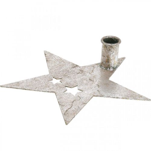 Floristik24 Metalo dekoravimo žvaigždė, kūgio formos žvakių laikiklis kalėdiniam sidabrui, senovinė išvaizda 20 cm × 19,5 cm