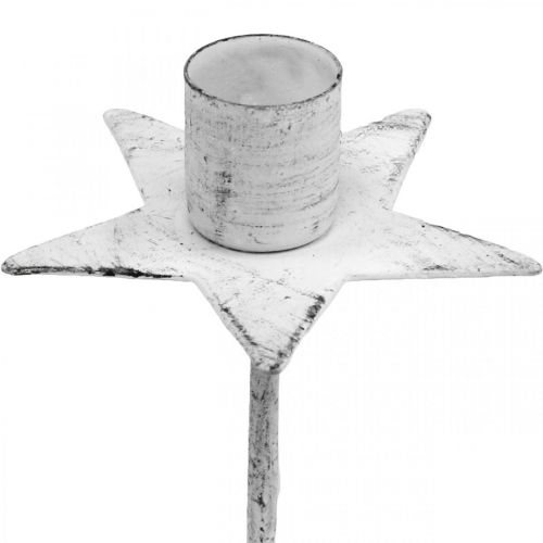 Floristik24 Žvakidėlis eglutei, kalėdinis, žvaigždutė klijavimui, žvakių puošmena iš metalo balto shabby chic Ø5cm