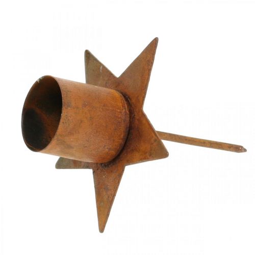 Floristik24 Kūginis žvakių laikiklis žvaigždė, Adventas, įkišamas žvakidė, metalo dekoravimo patina Ø6cm