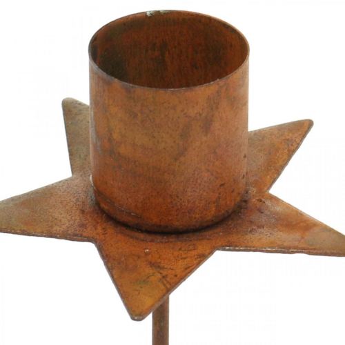 Floristik24 Kūginis žvakių laikiklis žvaigždė, Adventas, įkišamas žvakidė, metalo dekoravimo patina Ø6cm