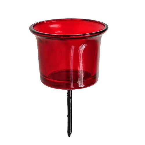 Floristik24 Žvakių laikiklis prie arbatinės stiklinės raudonos Ø6cm L10cm