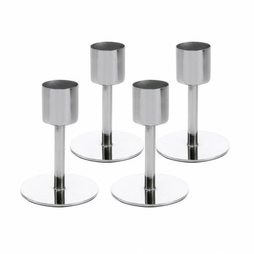 Floristik24 Metalinis žvakidžių rinkinys kūginėms žvakėms sidabras Ø2,2cm H7,3cm 4 vnt.