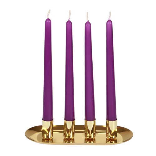Žvakių plokštelė metalinė lazdelė žvakidė auksinė 23x9x4,5cm