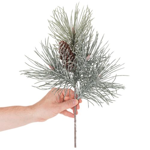 Dirbtinė pušies šaka su kankorėžiais, žiemiška, 40 cm | Floristik24.lt