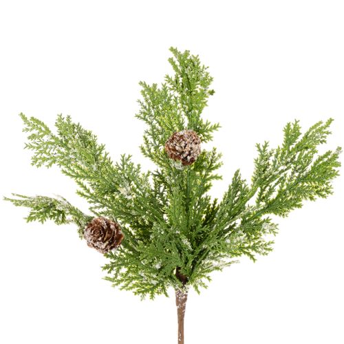 Dirbtinė pušies šaka su kankorėžiais, apsnigta, 28 cm, 6 vnt. pirkti | Floristik24.lt