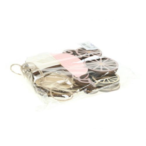 Floristik24 Deco pakabukas vežimėlis rožinis/mėlynas 16,5cm x 15cm 6vnt