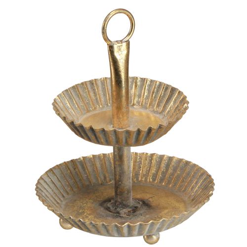 Mažas metalinis etagere 2 pakopų antikvarinis auksas Ø13cm H16.5cm