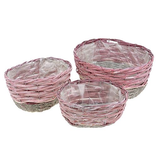 Floristik24 Ovalus krepšelių rinkinys iš 3 rožinių, natūralus