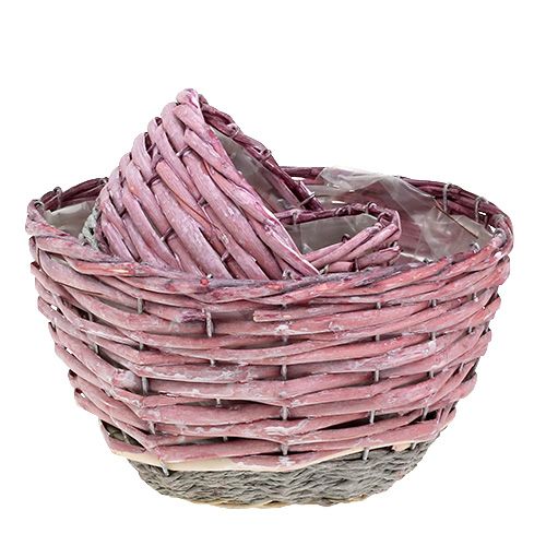 Floristik24 Apvalus krepšelio rinkinys 3 Ø14cm - 24cm rožinės spalvos, natūralus
