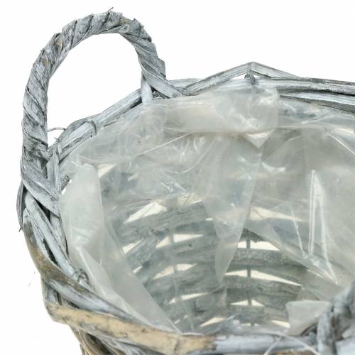 Floristik24 Pintas krepšelis pilkai baltas Ø17cm aukštis 12cm su rankenomis