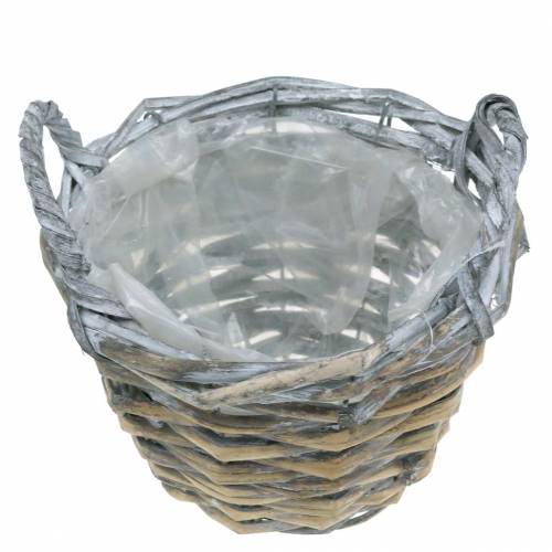 Floristik24 Pintas krepšelis pilkai baltas Ø17cm aukštis 12cm su rankenomis
