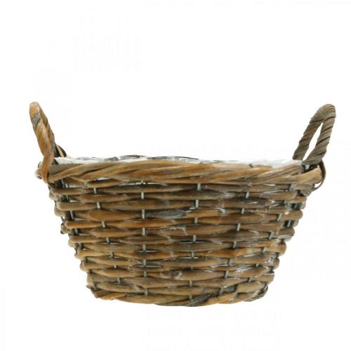 daiktų Gėlių puošmena, medinis krepšelis su rankenėlėmis, natūrali vazonas, baltai skalbtas H12cm Ø24cm