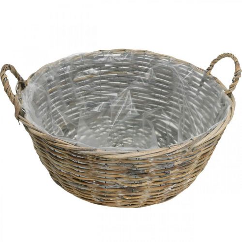 daiktų Krepšelis su rankenomis, pintas medinis indas, augalinis dubuo natūralus, baltai skalbtas H18,5cm Ø51cm