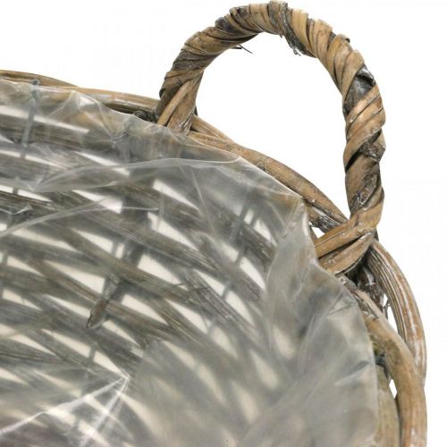 Floristik24 Krepšelis su rankenomis, sėjamoji, pinti kevalas natūralus, skalbtas baltas H15cm Ø35cm