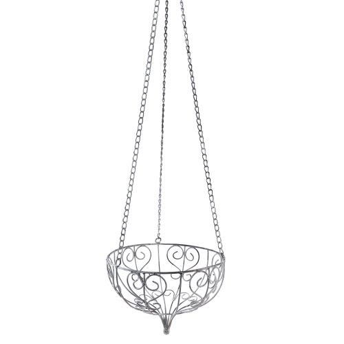 Floristik24 Krepšelis metalinis pakabinimui metalo apdaila balta pilka Ø24cm H19cm