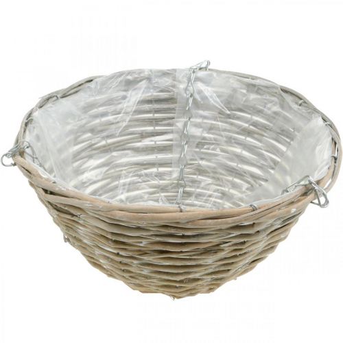 Floristik24 Augalų dubuo kabinimui, pintas pakabinamas krepšelis natūralus, skalbtas baltas H15cm Ø30cm
