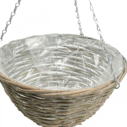 Floristik24 Gėlių krepšelis pakabinimui, vazonėlis pintas gamtos, skalbtas baltas H17cm Ø35cm