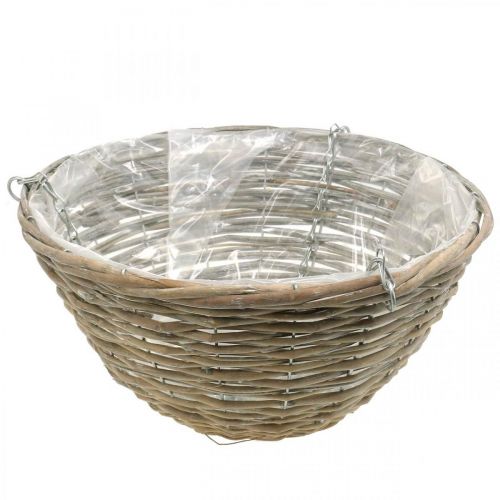 Floristik24 Gėlių krepšelis pakabinimui, vazonėlis pintas gamtos, skalbtas baltas H17cm Ø35cm