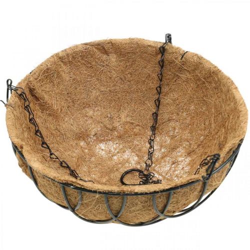 daiktų Augalų krepšelis pakabinimui, pakabinamas krepšelis iš metalo, kokoso pluoštas natūralus, juodas H15cm Ø30,5cm