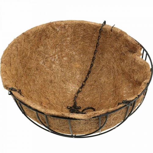 Floristik24 Augalų dubuo pakabinimui, pakabinamas krepšelis kokoso pluoštas, metalas natūralus, juodas H16,5cm Ø35cm