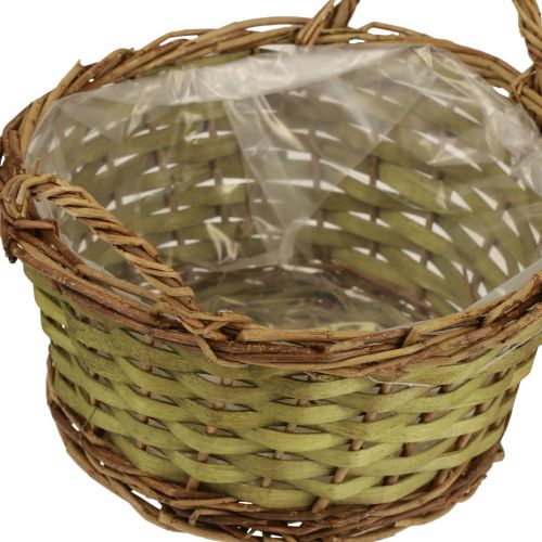 daiktų Krepšelis apvalus austas augalų krepšelis su rankenomis žalias Ø24cm H17cm