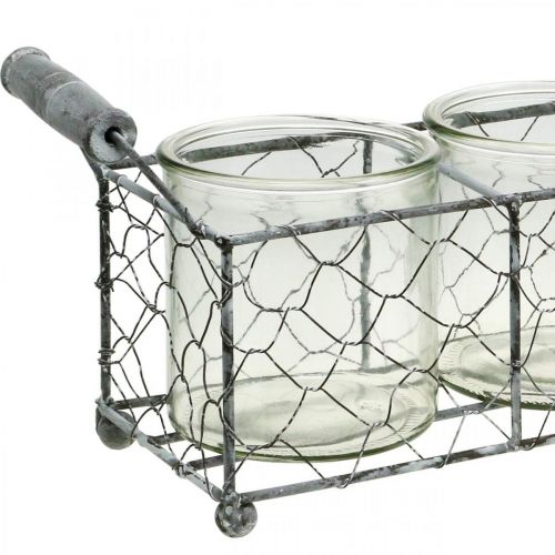 Floristik24 Vintage Deco stiklo vazos žibintas vieliniame krepšelyje, baltas 32 × 10,5 cm