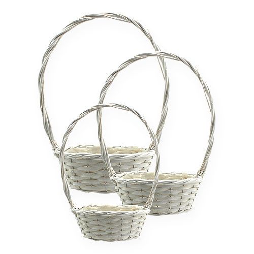 Floristik24 Krepšelių rinkinys x 3 su rankenomis apvalios baltos Ø18, 23, 29cm