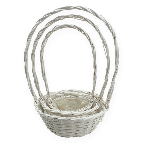 Floristik24 Krepšelių rinkinys x 3 su rankenomis apvalios baltos Ø18, 23, 29cm