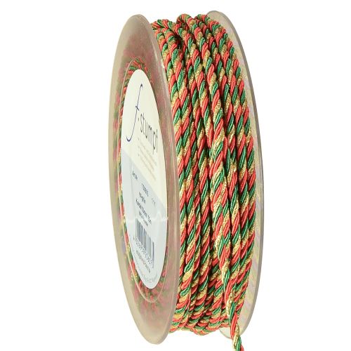 Virvelė raudona žalia auksinė dekoratyvinė virvelė trispalvė juostelė 3 mm 25 m