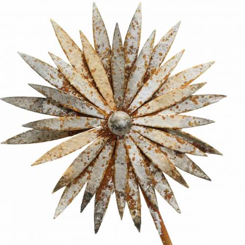 Floristik24 Sodo kištukas rugiagėlių patina metalinis baltas Ø10 / 15cm H66cm