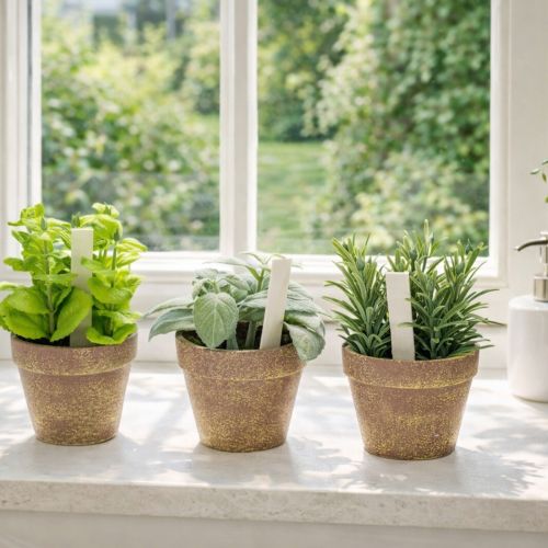 daiktų Dirbtinių žolelių vazonas su dekoratyvinėmis žolelėmis virtuvei, sodui, balkonui ar terasai, 15 m³, 3 vnt.