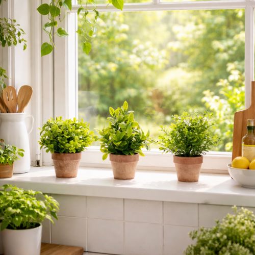 daiktų Dirbtinis augalas vazone su realistiška tekstūra, skirtas naudoti patalpose ir dekoravimui, 18 cm, 3 dalys