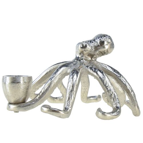 Floristik24 Jūrinis dekoratyvinis žvakių laikiklis aštuonkojis metalinis sidabras Ø14cm H9cm