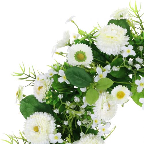 Gėlių vainikas deko baltas Bellis durų vainikas šilkinės gėlės Ø30cm